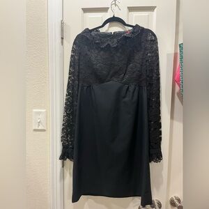 Vogue Black Lace Long Sleeve Ruffle Neck Dress
